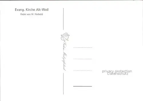 Alt Weil Rhein Evangelische Kirche Federzeichnung von W Herbold Kuenstlerkarte