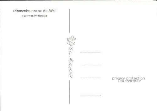 Alt Weil Rhein Kronenbrunnen Federzeichnung von W Herbold Kuenstlerkarte