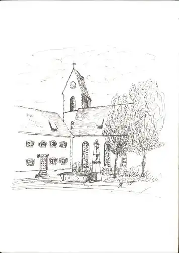 Alt Weil Rhein Lindenplatz Kirche Federzeichnung von W Herbold Kuenstlerkarte