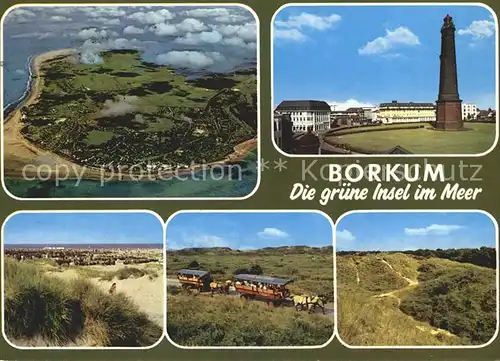 Borkum Nordseebad Fliegeaufnahme Leuchtturm Pferde Planwagen Duenen Landschaft Kat. Borkum