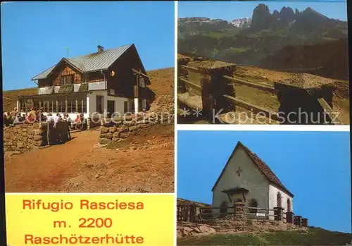 Raschoetzhuette Sassolungo Chiesetta Santa Croce Heiligkreuz Kirche Langkofel Dolomiten
