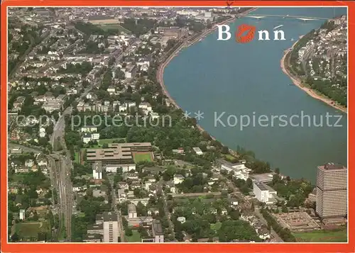 Bonn Rhein Panorama mit Regierungsviertel Fliegeraufnahme Kat. Bonn