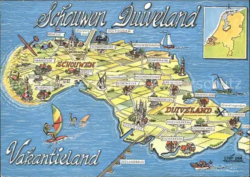 Schouwen Duiveland Vakantieland Landkarte mit Sehenswuerdigkeiten Insel Kat. Schouwen Duiveland