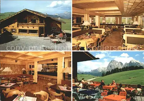 Seiser Alm Restaurant Ritsch Schwaige Terrasse Dolomiten Kat. Seis am Schlern Kastelruth Suedtirol