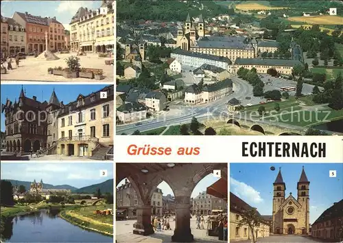 Echternach Place du Marche Denzelt Hotel de Ville Arcades Basilique vue aerienne Kat. Luxemburg