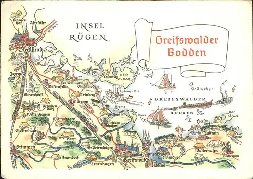 Greifswalder Bodden Lagekarte Kat. Greifswald