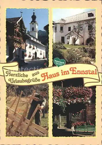 Haus Ennstal Teilansichten Kirche Bauer Blumen Kat. Oesterreich