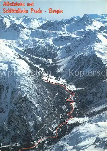 Berguen Bravuogn GR Albulabahn und Schlittelbahn Preda Alpenpanorama im Winter Kat. Berguen