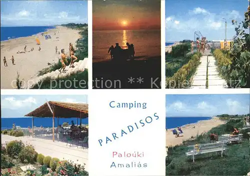 Amalias Peloponnes Camping Paradisos Palouki Strand Sonnenuntergang am Meer Kat. Amalias