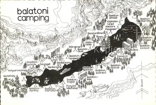 Balatonfuered Lagekarte und Orte um den Balaton Kat. Ungarn