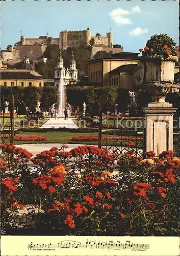 Salzburg Oesterreich Mirabellengarte mit Dom und Hohensalzburg Kat. Salzburg