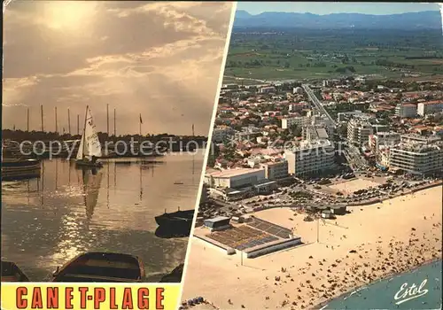 Canet Plage Segelboot Strand Fliegeraufnahme Kat. Canet en Roussillon