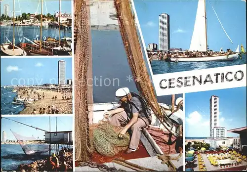 Cesenatico Fischerboot Hochhaus Segelboot  Kat. Italien