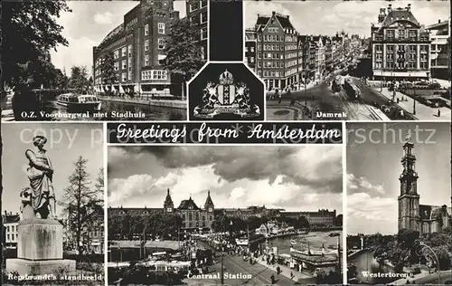 Amsterdam Niederlande Central Station Westerntoren Rembrandt Standbild Stadhuis Kat. Amsterdam