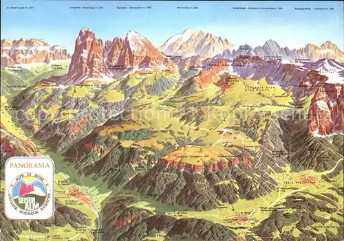 Alpe di Siusi Panoramakarte Langkofel Monte Pana  Kat. Seiser Alm Dolomiten