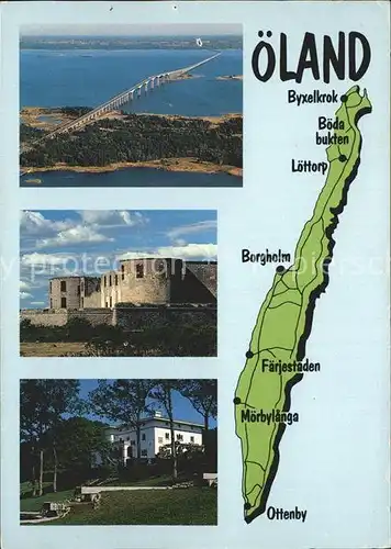 oeland Fliegeraufnahme Bruecke Burg und Karte Kat. Schweden