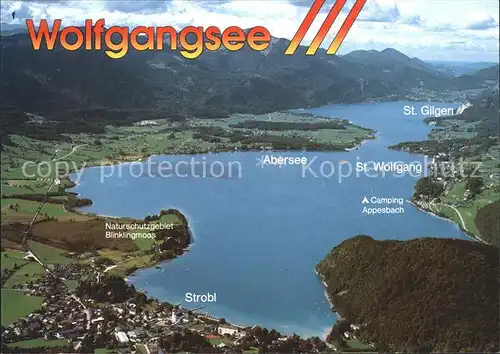Wolfgangsee mit den Orten Strobl St Wolfgang Abersee und St Gilgen Fliegeraufnahme Kat. Oesterreich