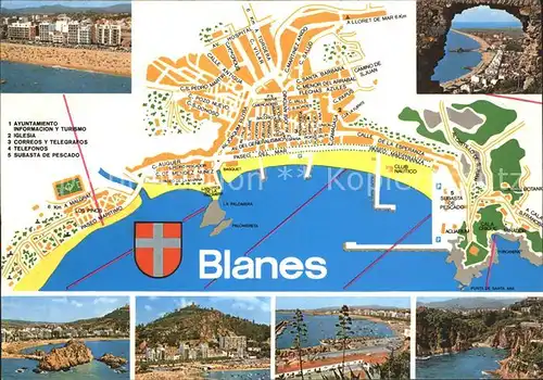 Blanes Teilansichten Kueste Landkarte Kat. Costa Brava