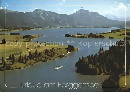 Fuessen Allgaeu Forggensee mit Blick gegen Tegelberg und Saeuling Fliegeraufnahme Kat. Fuessen