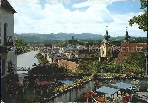 Steyr Enns Oberoesterreich Panorama Blick vom Tabor Kaffeerestaurant Kirche Kat. Steyr