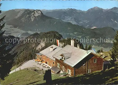 Kufstein Tirol Vorderkaiserfeldenhuette mit Rofan und Karwendelgebirge Kat. Kufstein