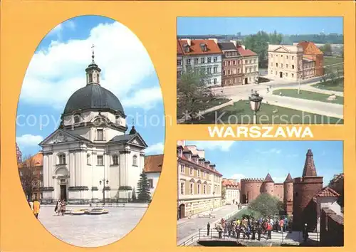 Warszawa Koscial Sakramentek w Rynku Nowego Miasta Ulica Mostowa Widok na Barbakan i Baszte Prochowa Kat. Warschau Polen