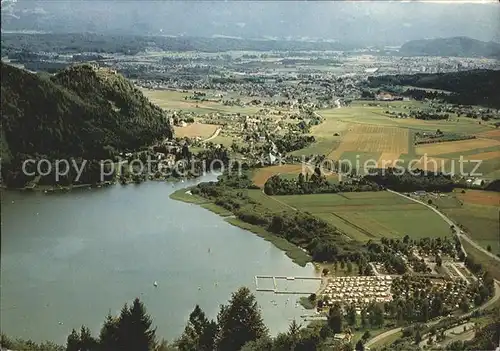 Kaernten Fliegeraufnahme Camping Annenheim mit Ruine Kandskron Kat. Villach