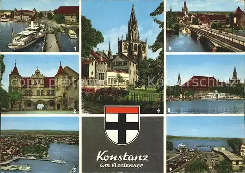 Konstanz Bodensee Hafen mit Konzil Basilika Rheinbruecke Kat. Konstanz