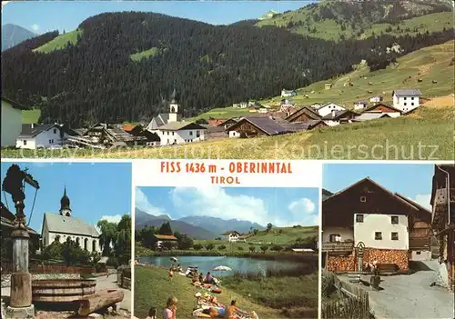 Fiss Tirol Total Kirche Brunnen Badesee Dorfmotiv Kat. Fiss