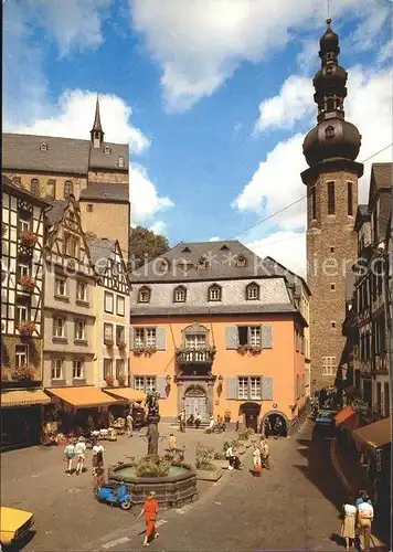 Cochem Mosel mit St Martinsbrunnen und Rathaus Kat. Cochem