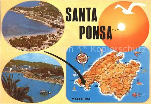 Santa Ponsa Mallorca Islas Baleares Fliegeraufnahme Inselkarte Kat. Calvia