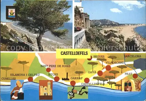 Castelldefels Strandpartien mit Karte Kat. Costa Brava