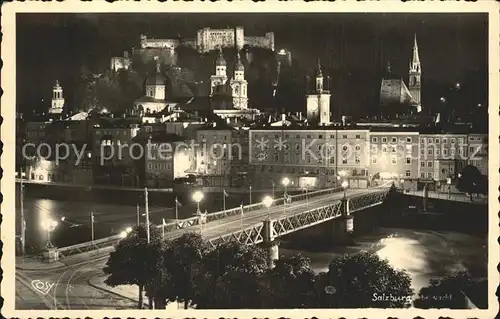 Salzburg Oesterreich Staatsbruecke Nacht Kat. Salzburg