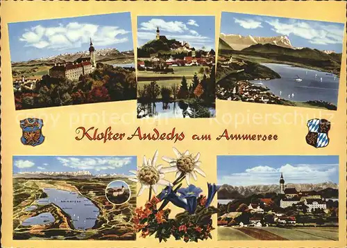 Ammersee Fliegeraufnahme Kloster Andechs Panorama Karte Kat. Utting a.Ammersee