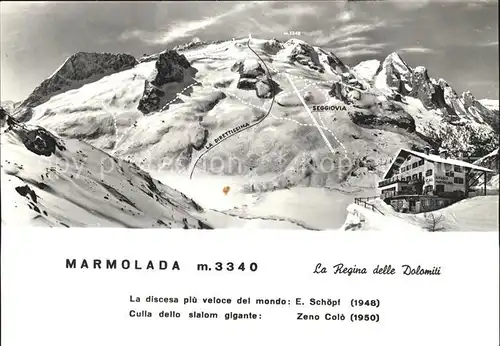 Marmolada La Regina delle Dolomiti Skigebiet Dolomiten Berghaus Kat. Italien