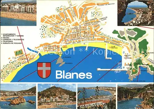 Blanes Teilansichten Kueste Strand Landkarte Kat. Costa Brava