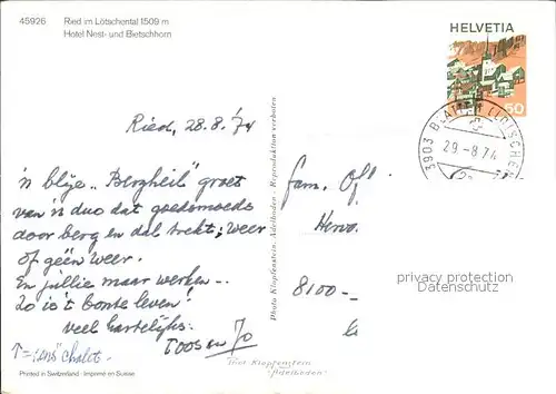 Ried Loetschental VS Hotel Nest und Bietschhorn / Blatten VS /Bz. Raron