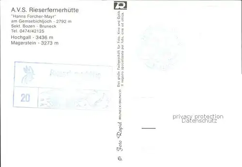 Bruneck A.V.S. Rieserfernerhuette  Kat. Pustertal