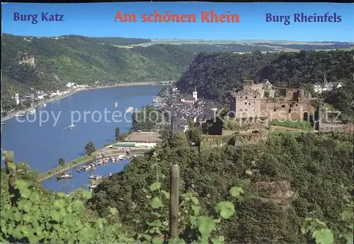 Burg Katz Rheinpartie mit Burg Rheinfels Kat. Sankt Goarshausen