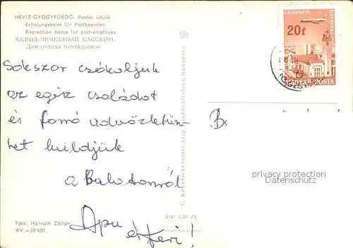 Hevizgyogyfuerdoe Erholungsheim fuer Postbeamte Kat. Ungarn