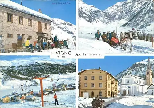 Livigno Baita Tea Del Plan Pferdeschlitten Schlepplift Kirche Kat. Livigno Sondrio