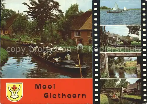 Giethoorn Boot mit Kuehen Bruecke  Kat. Steenwijkerland
