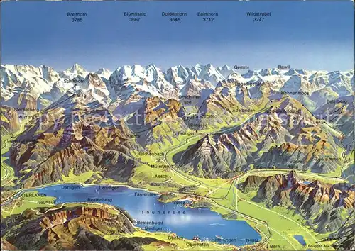 Thunersee Panoramakarte mit Berner Oberland Kat. Thun