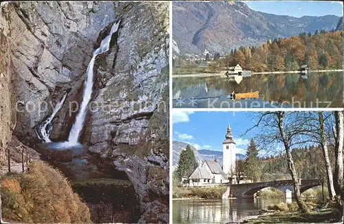 Bohinj Kirche Wasserfall  Kat. Slowenien