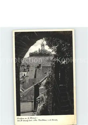 Cochem Mosel Blick durch das alte Nordtor mit Burg Kat. Cochem