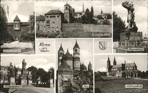 Worms Rhein Lutherpfoertchen Lutherdenkmal Dom Hagendenkmal Blick vom Neusatz Kat. Worms