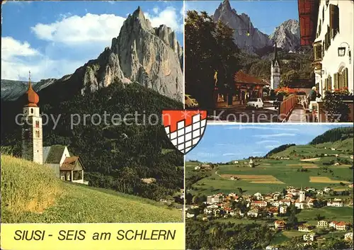 Siusi allo Sciliar Kirche Cafe Kat. Seis am Schlern Kastelruth Suedtirol