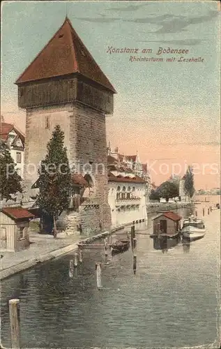 Konstanz Bodensee Rheintorturm mit Lesehalle Kat. Konstanz