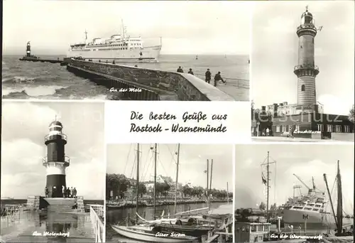 Rostock Warnemuende Mole Faehrschiff Leuchtturm Molenkopf Alter Strom Warnowwerft Kat. Rostock