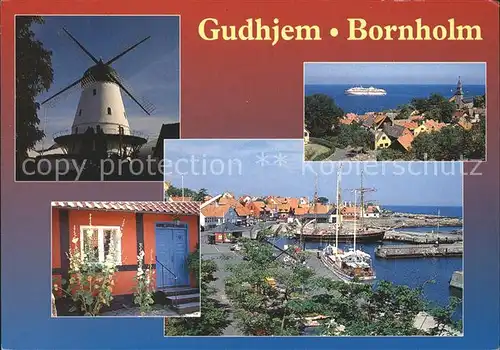 Gudhjem Havn Mollen Udsigt fra Holkadalen Gadeparti Windmuehle Hafen Kat. Bornholm